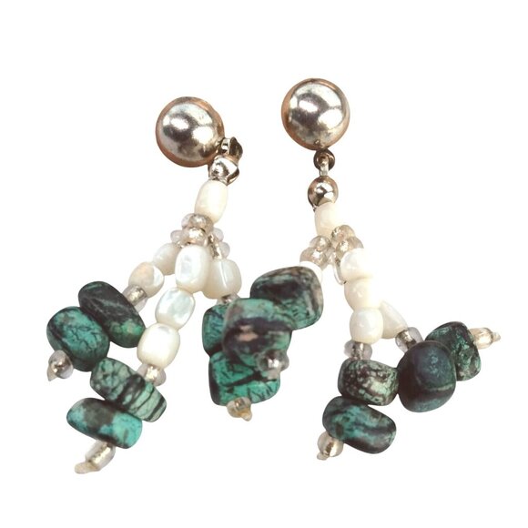 Turquoise Faux Pearl Beaded Dangle Earrings - Picture 1 of 5